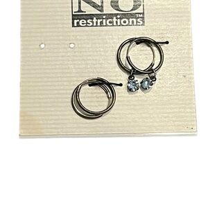 Silver Hoop Earrings with Blue Accents